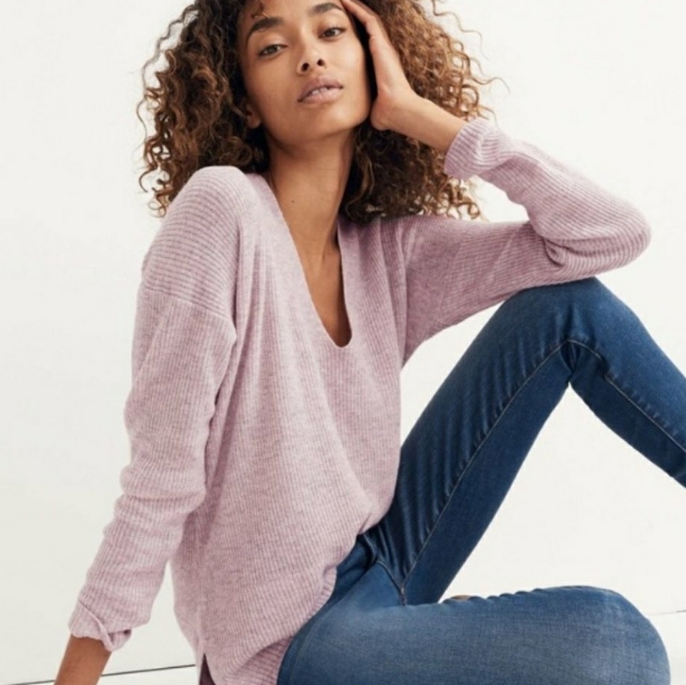 MADEWELL Warmlight V-Neck Pink Heather Sweater XS